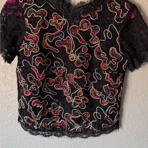 ZARA Black Lace Embroidered Top S Sheer whimsygoth grunge evening psychedelic